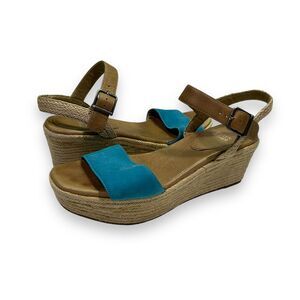 Eileen Fisher Blue & Tan Espadrille Platform Wedge Sandals Shoes Womens‎ 8